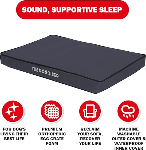 Miniatura 4 de The Dog's Bed - Cama ortopédica para perro, gris medio con ribete negro, impermeable, cama de apoyo con fundas reemplazables lavables, aprobada por