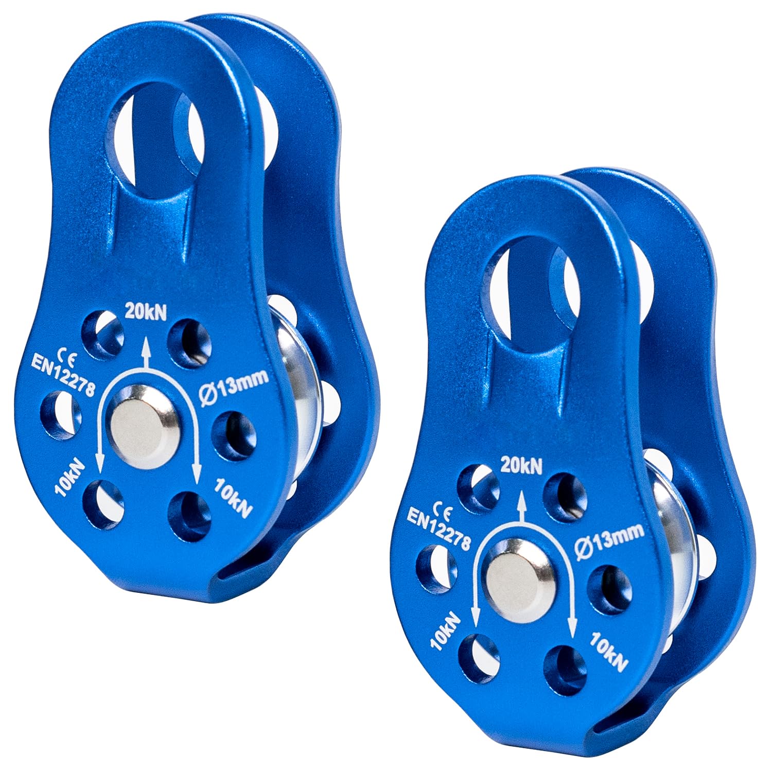 YoShin 20KN Fixed Micro Pulley, High Strength and Ultra-Light & Compact Pulleys, Climbing Equipment with Quick Installation, Highly Functional Pulley for Climbing, Rescue and Rigging, Blue, 2 Packs