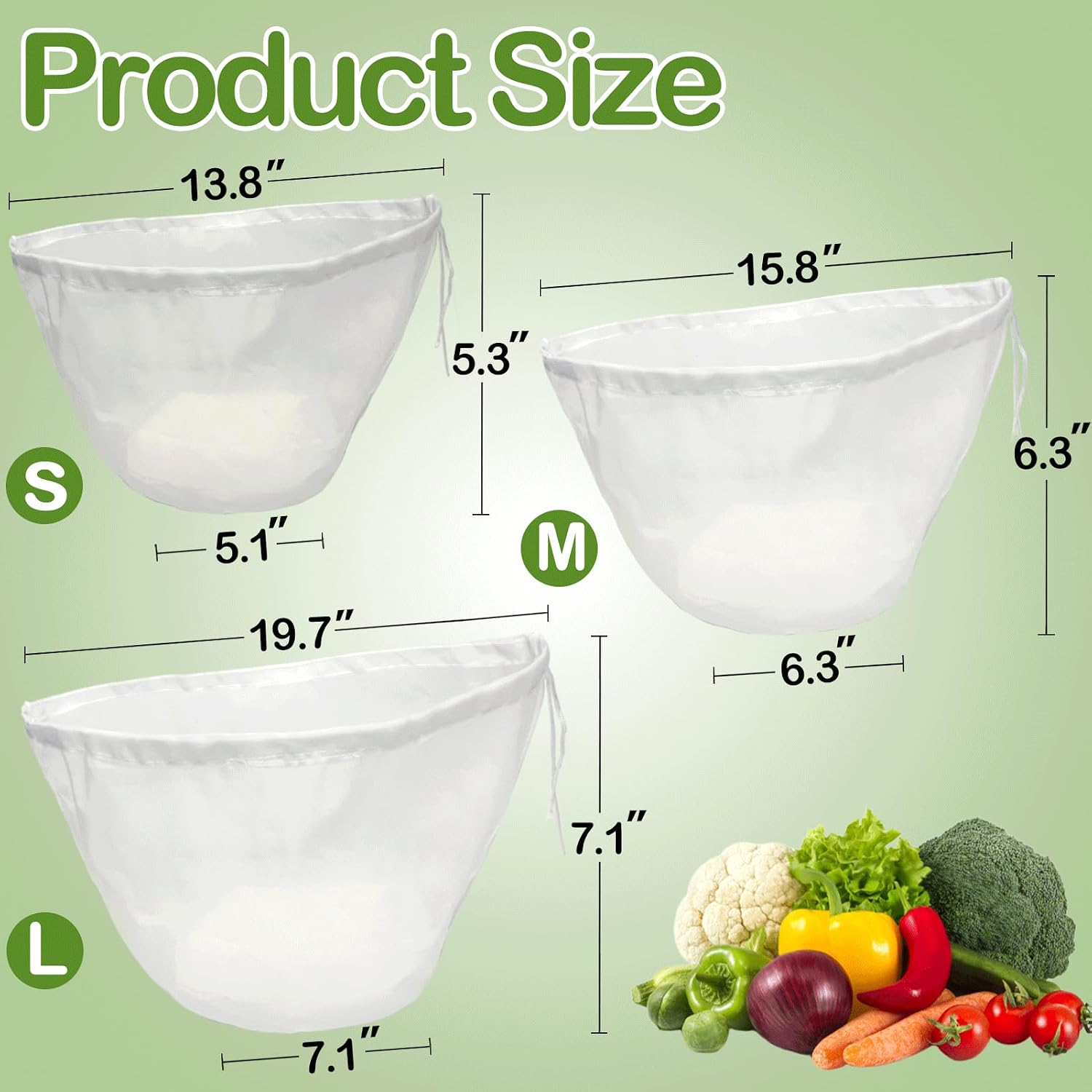5 Pack Fine Mesh Strainer Bags, Nylon Mesh Cloth Food Filter Bags(S)