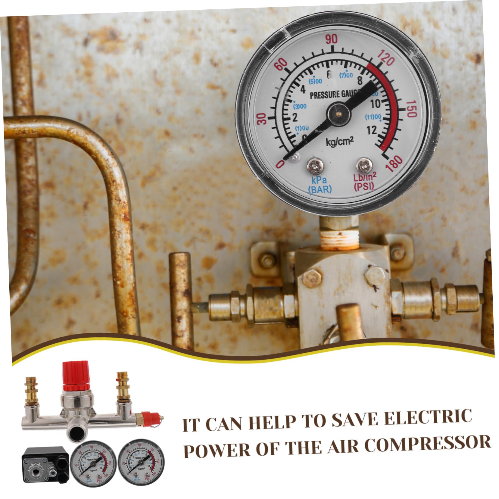 Pressostato per Compressore Aria 175psi 16a con Manometro | Regolatore di Pressione, Interruttore di Controllo, Metallo-plastico, Uso su Air Compressor