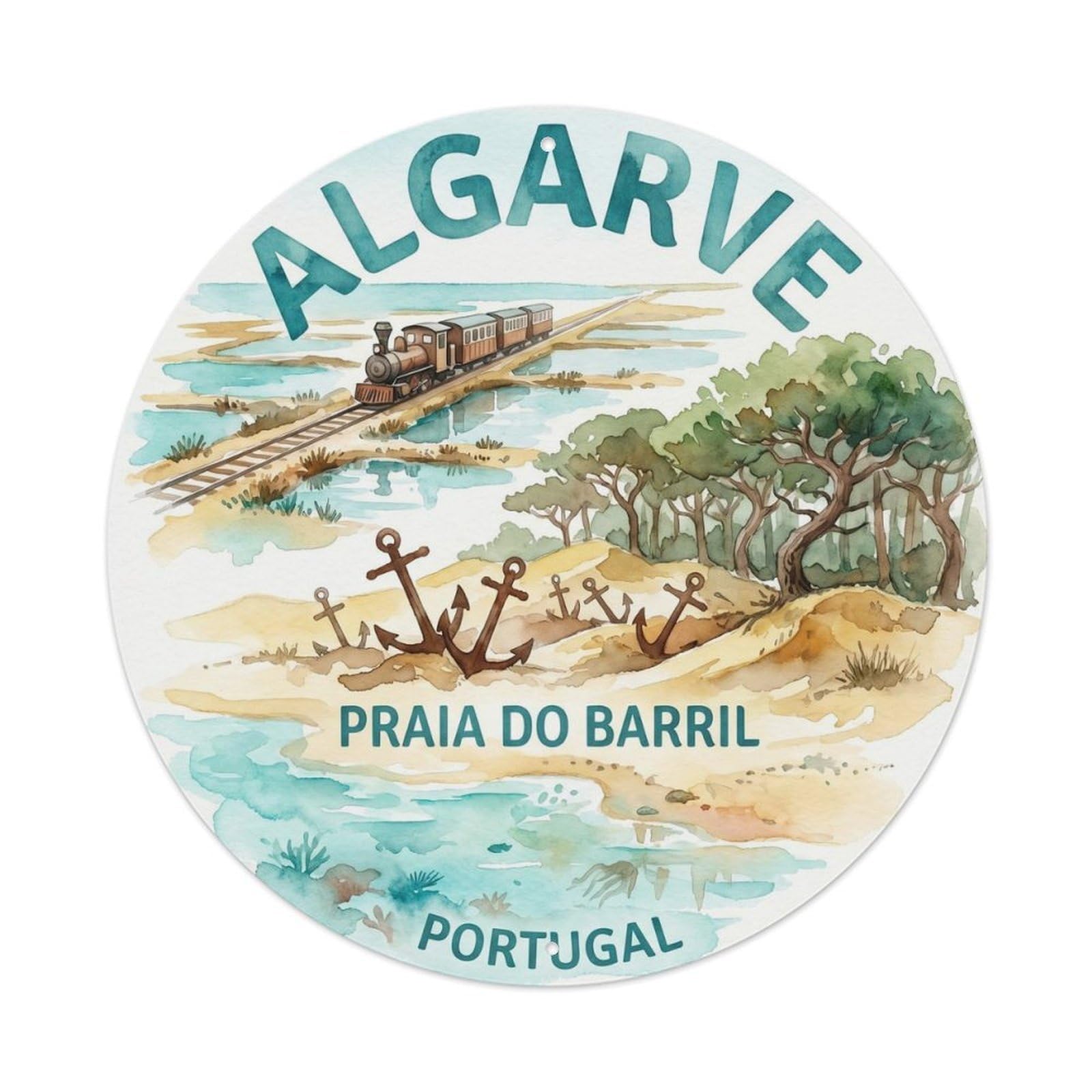Olhnbad 08X08inch Style Artful Portugal Algarve Coast Traditional Travel Art Metal Tin Sign
