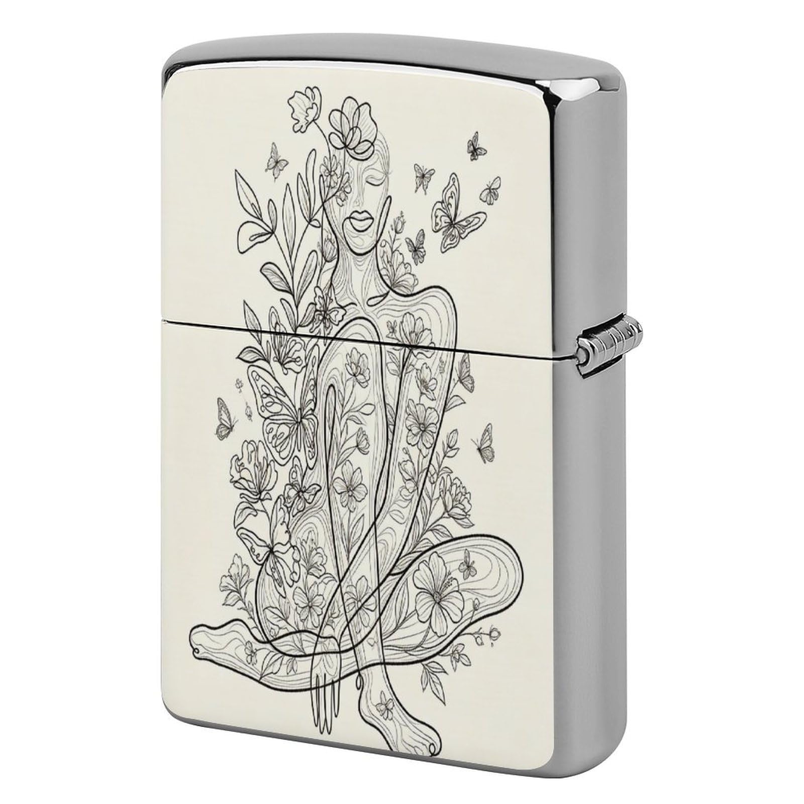 Btcowzrv Style Abstract Woman Butterfly Metal Lighter Case Sleeve Cover Holder