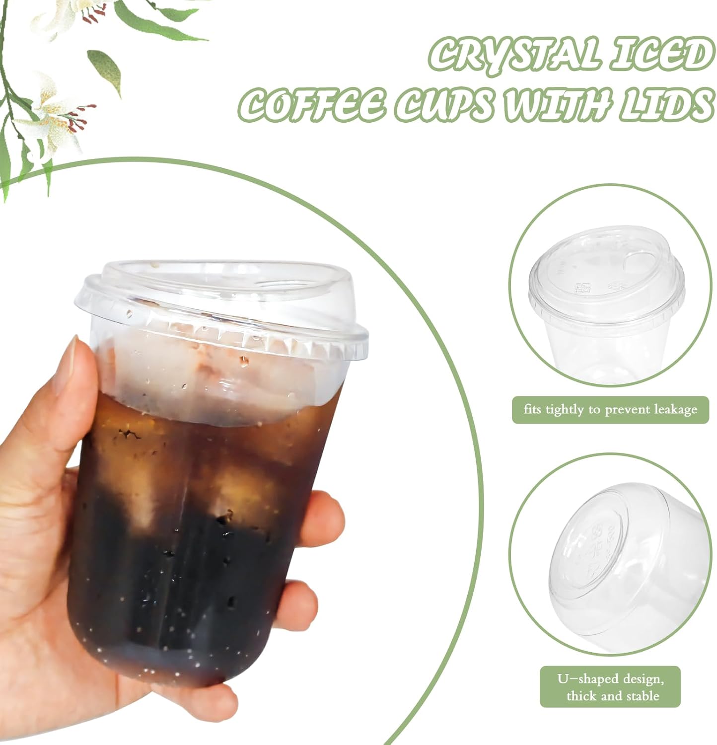 50 Sets Clear Plastic Coffee Cups with Sip Lids, Disposable PET Cups for Iced Coffee, Smoothie, Cold Beverage, Plastic Crystal for Shops and Party Catering (Clear, 16 oz)