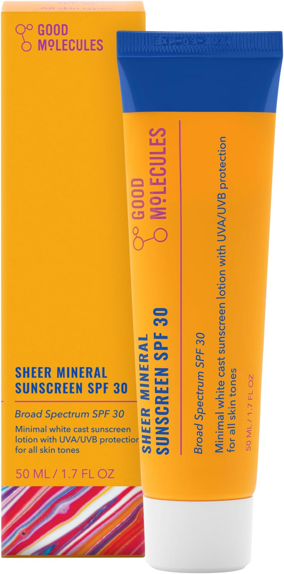 Good Molecules Sheer Mineral Sunscreen SPF 30 - Minimal White Cast Zinc Oxide Sunscreen For Face - Hydrating Hyaluronic Acid, UVA/UVB Protection, Reef-Safe