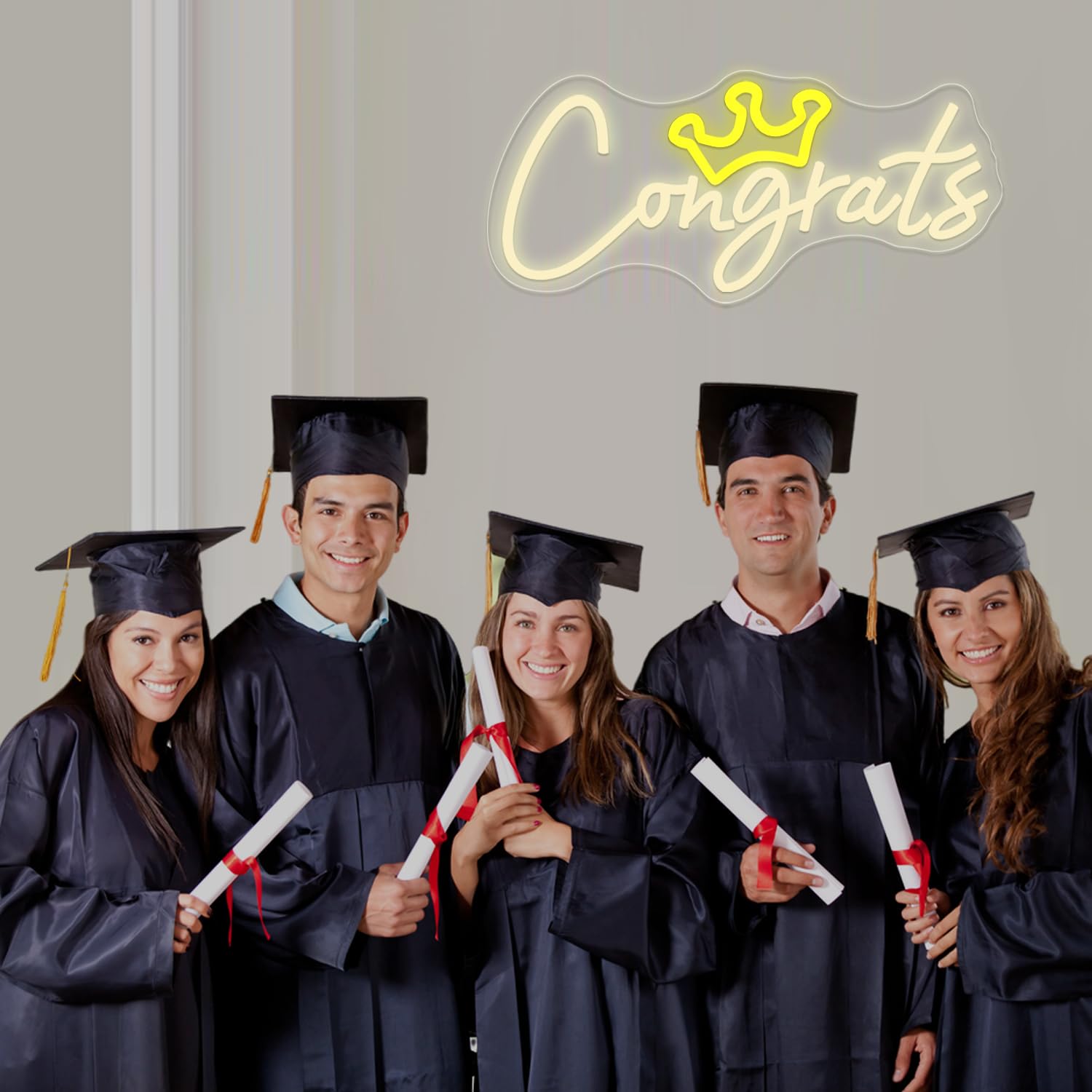 'Congrats Grad neonowy znak LED litery neonowy znak z okazji ukończenia szkoły impreza neonowa lampka USB ciepły biały znak do dekoracji ścian akademika klasa pokój urodziny wydarzenie przyjęcie