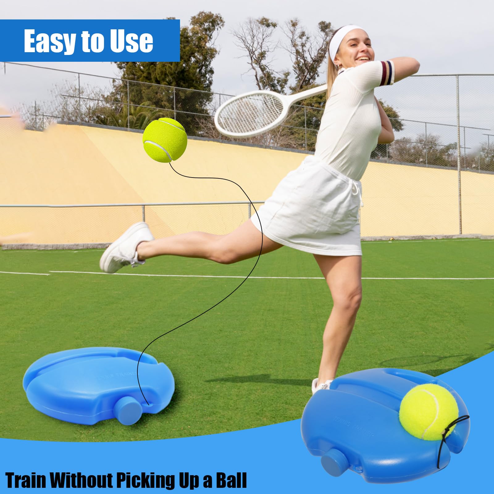 Jomdjmskes Kit D'entraînement De Tennis – 2 Balles Rebondissantes, Base Stable, Portable, Auto-apprentissage Facile