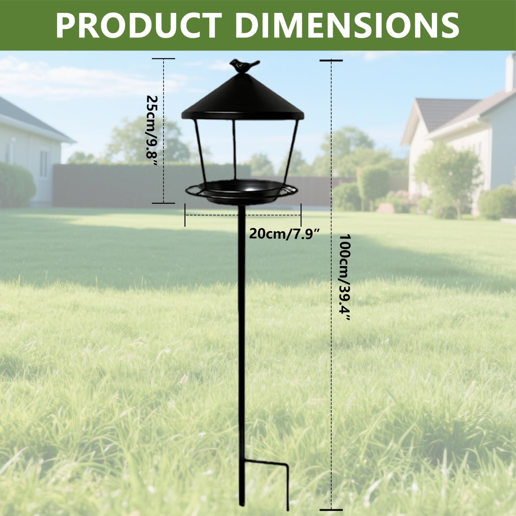 Comedero para pájaros con Poste, Soporte Resistente para comedero de pájaros, estaca de Hierro Forjado con Bandeja Ancha para Semillas para jardín, Patio, no Requiere Montaje (Negro)