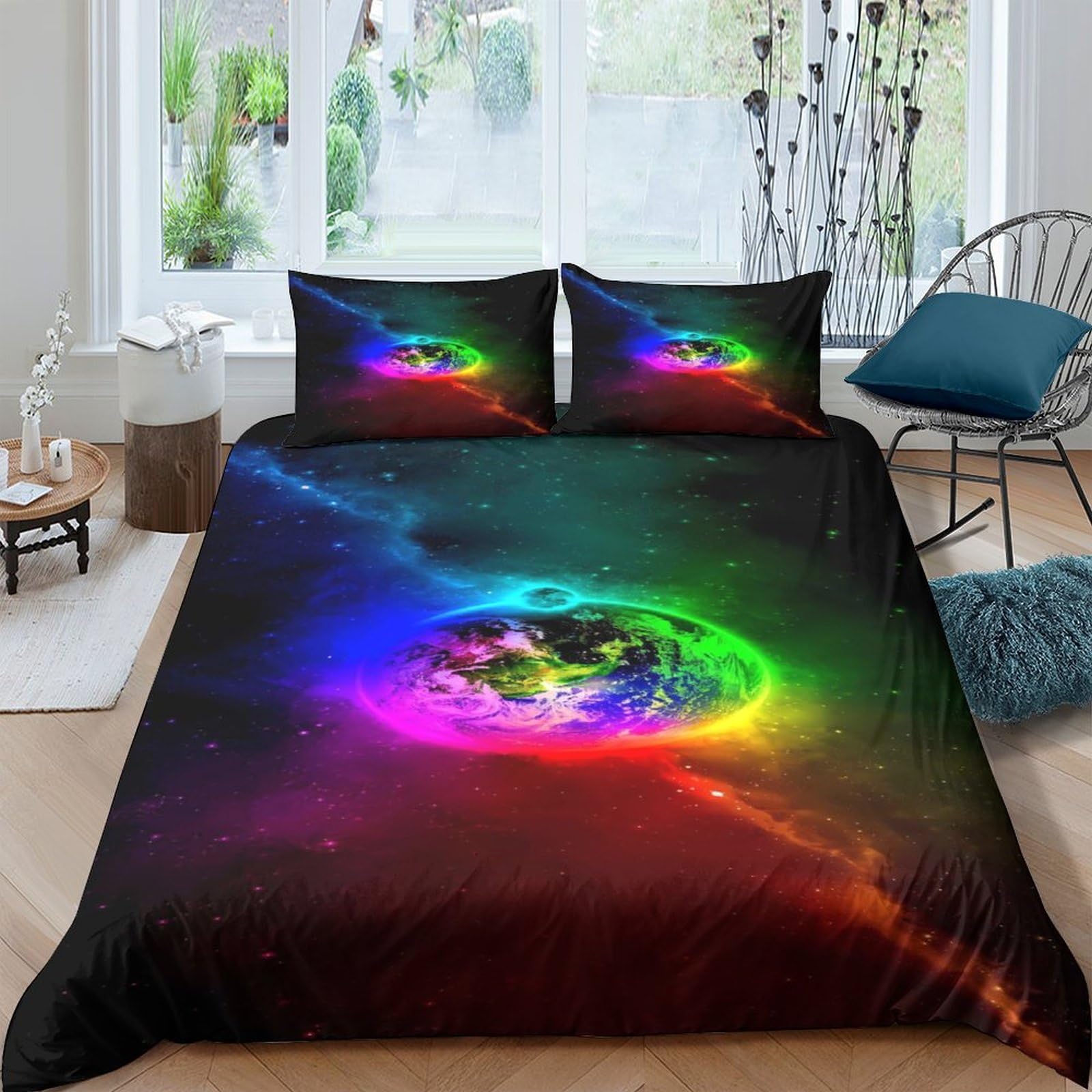 Ctjqhvkz Style-7 3D Printed Rainbow Swirl Fitted Sheet Microfiber Soft Galaxy Nebula Mattress Cover For Bedroom Dorm Mattress Protector Decor Single（135X200cm）