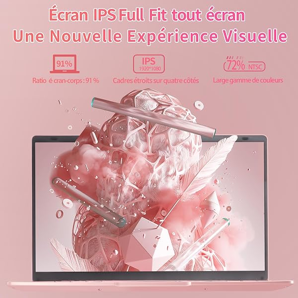Ordinateur Portable 14 Pouces, 8 Go de RAM, DDR4, Ultrabook, IPS 1920 x 1080, Celeron N4120,sous, avec Protection de Clavier AZERTY en français,(Or Rose, 8GB+128G SSD) - 3