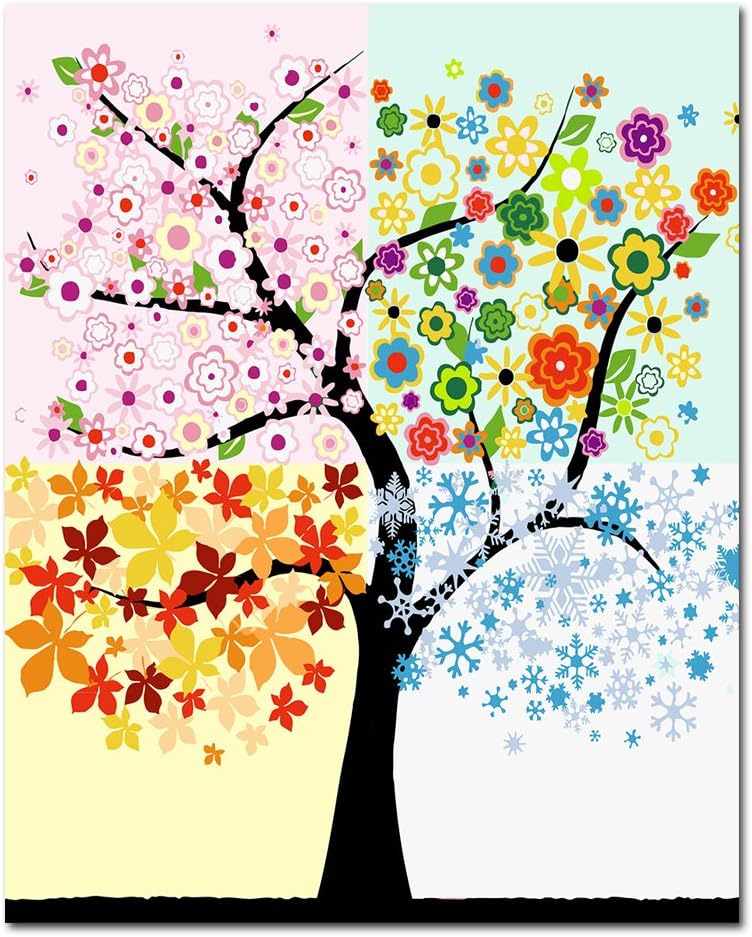 Mesno DIY Oil Painting ，Paint by Number Kit for Adults Kids-The Tree with Four Seasons 16x20 inch [Framless]