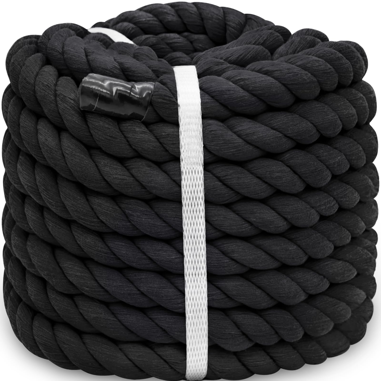 Black Cotton Rope 1 inch x 50 feet - Twisted Strong Thick Rope for Swing Hanging Landscaping Tug of War DIY Projects
