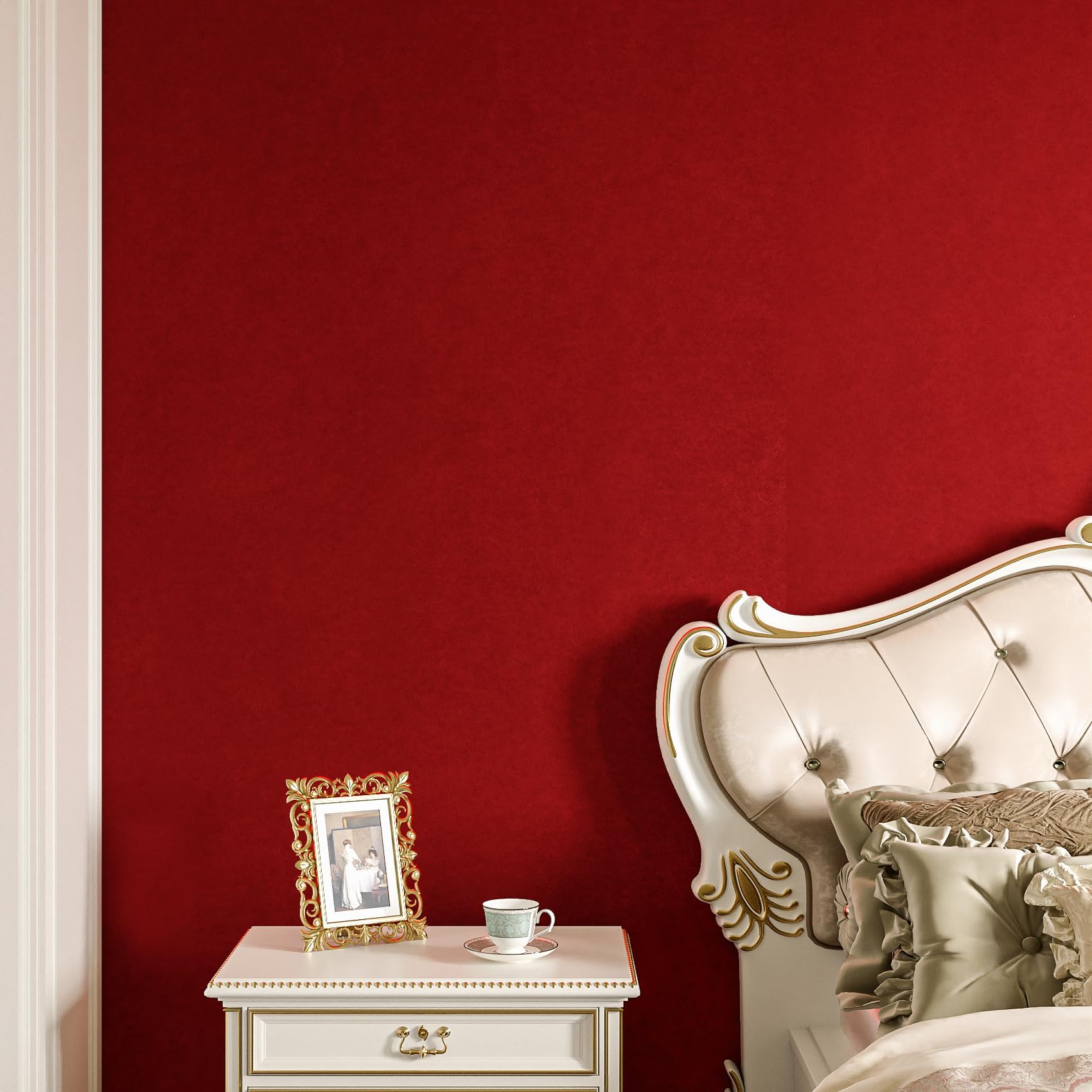 Decotalk Papier Peint Adhesif Mural Rouge Foncé Velours 40X500cm Adhésif Pour Meuble Rouge Revetement Mural Papier Peint Autocollant Vintage Rouleau Adhésif Pour Salon Chambre Escalier Grenier