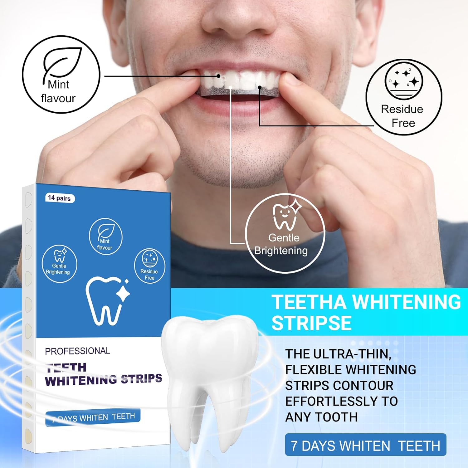 Teeth whitening Strip,28 Sensitivity Free Whitening Strips, Peroxide Free,14 Treatments Kit Professional and Safe Teeth whitening Strips - Image 6