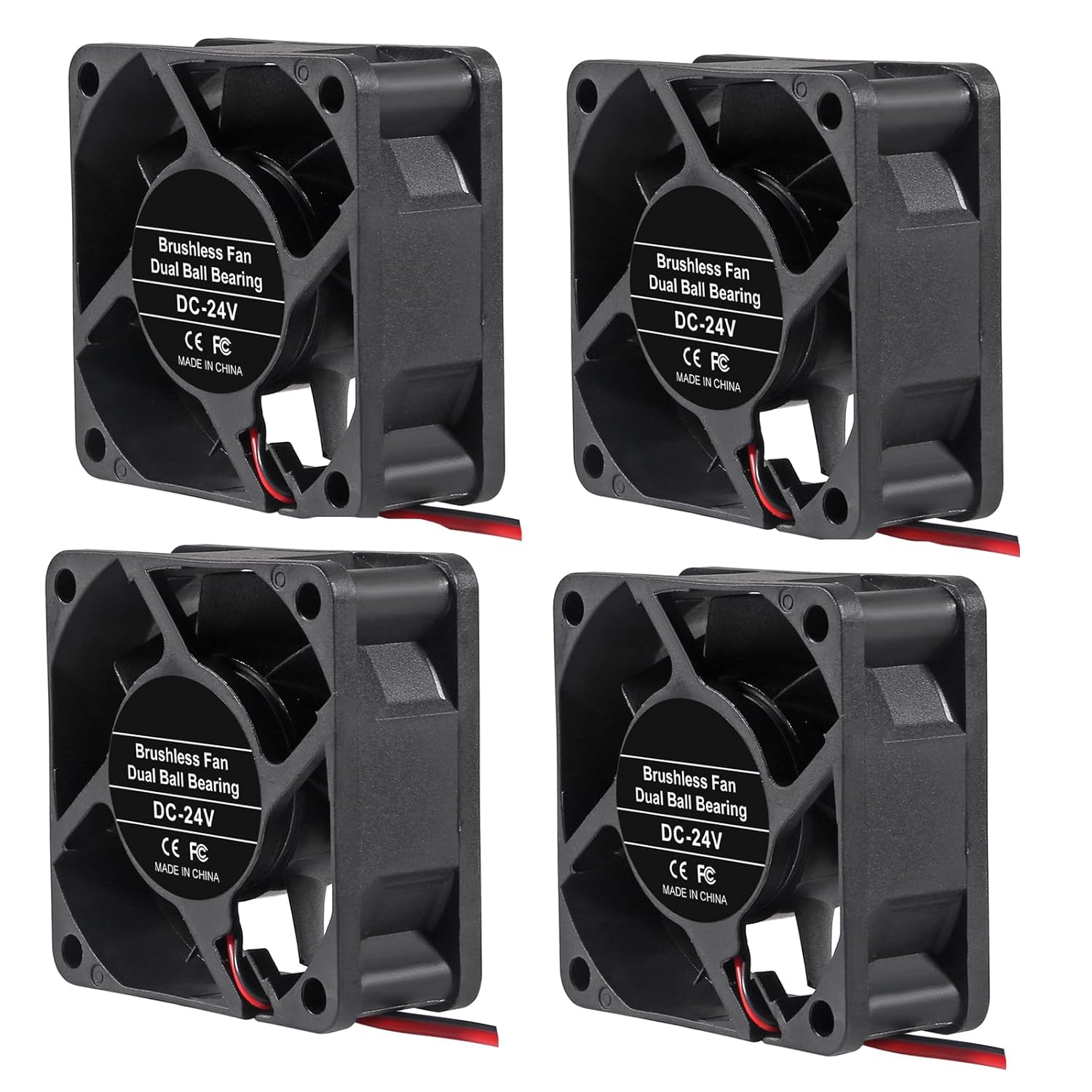4PCS 6025 60mm x 60mm x 25mm 24V DC Cooling Fan Long Life Dual Ball Bearings PC Case Fan