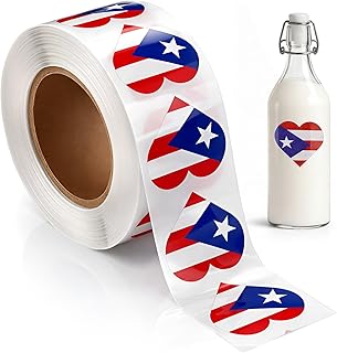 Frienda 500 Sheets Puerto Rico Stickers, Porto Rican Flag Heart Stickers Waterproof for Coquito Bottles Water Bottles, Pr Theme Party Decorations, Birthday Supplies (Puerto Rico)