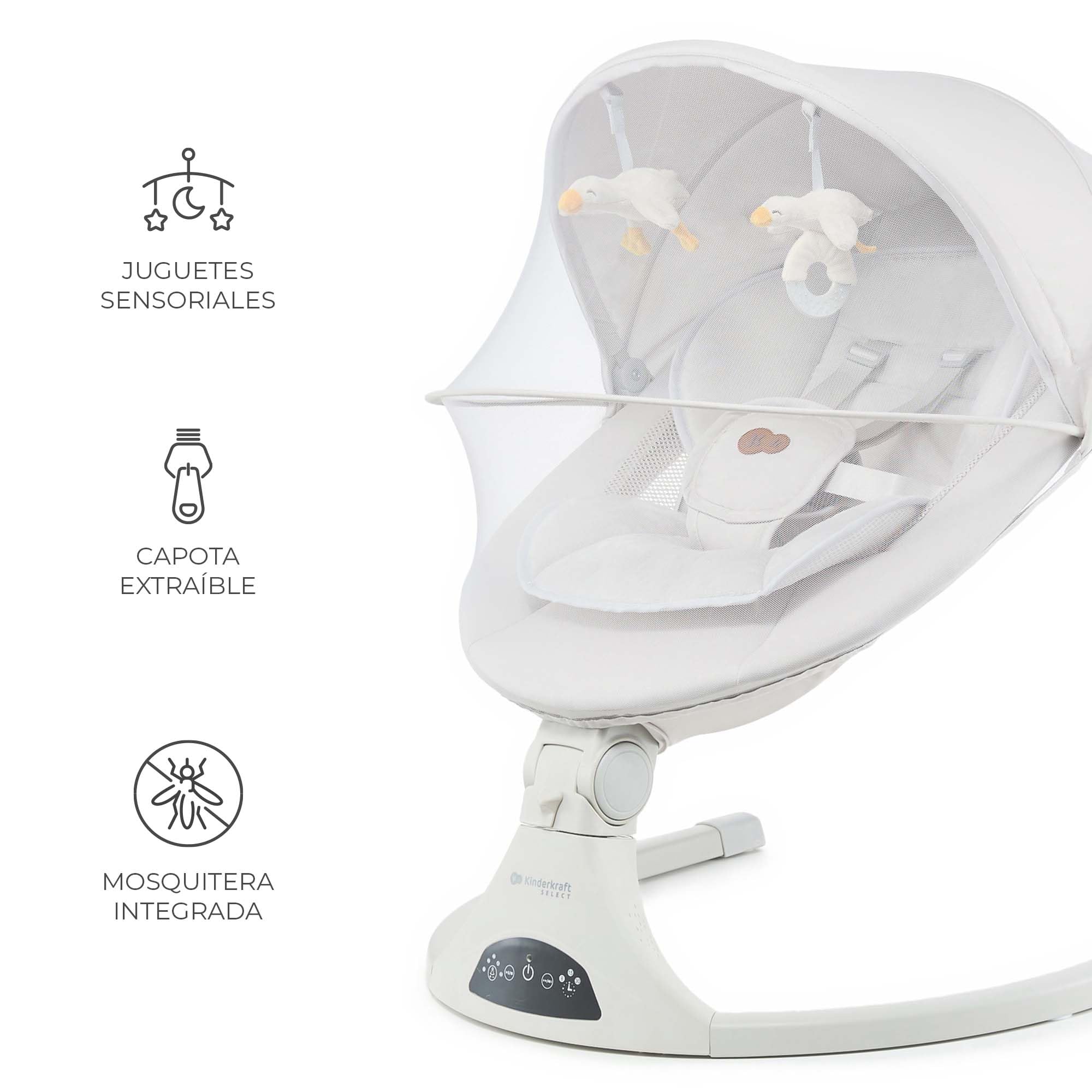 Kinderkraft TULSY Balancín eléctrico para bebé, 5 niveles de intensidad, silla saltante para bebés, 12 melodías preestablecidas, juguetes desmontables, ajustable, ligero, Bluetooth y USB, arnés de 5