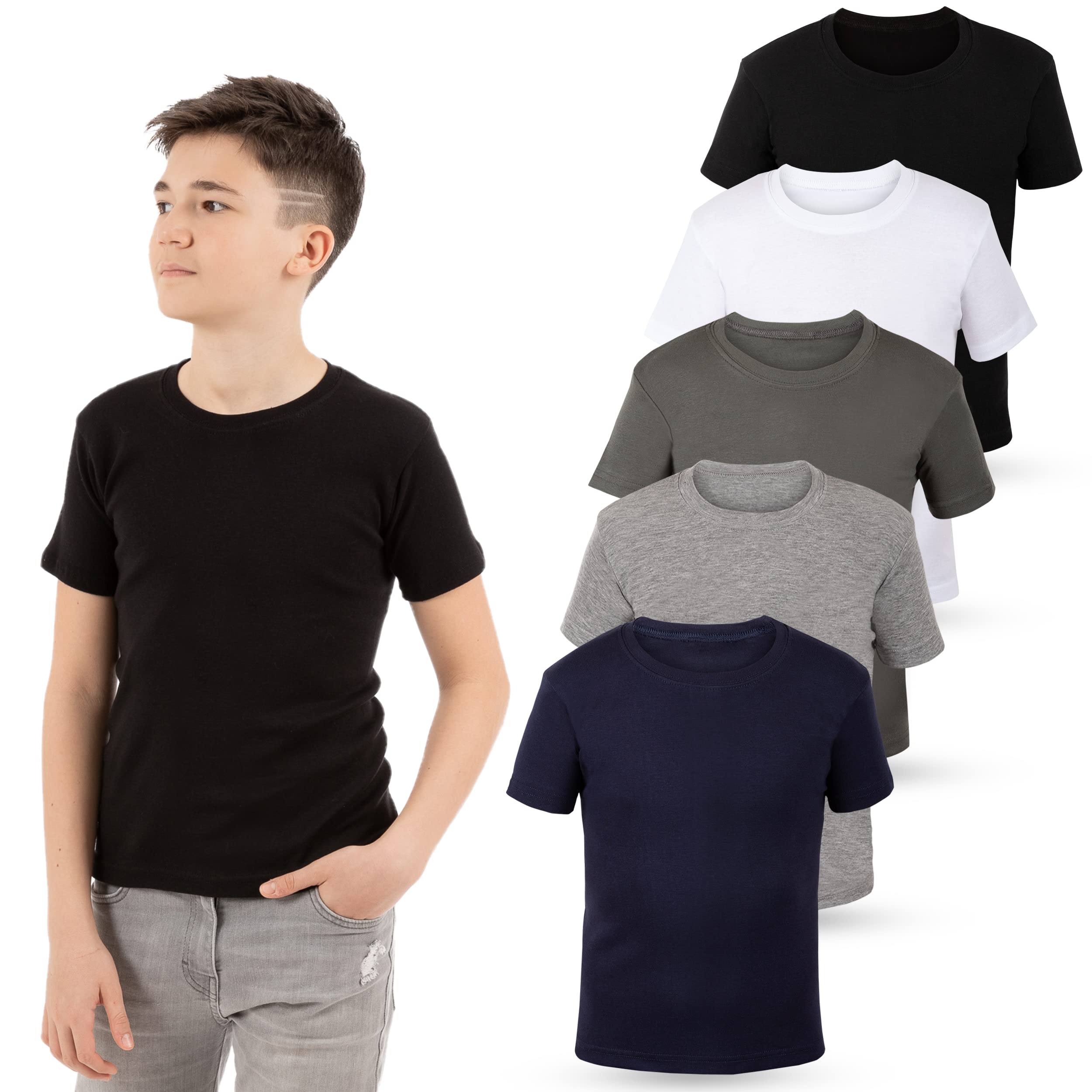 LOREZA ® 5 Maillots de Corps Enfants garçons Filles Manches Courtes T-Shirt 100% Coton Fines côtes Unisexe