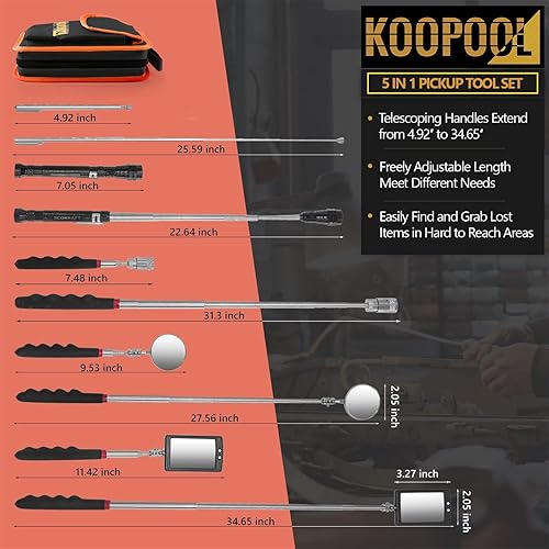 Miniatura 20 de Juego de herramientas de recogida magnética telescópica, telescopio de espejo de inspección, linterna LED, accesorios geniales para hombres, regalos