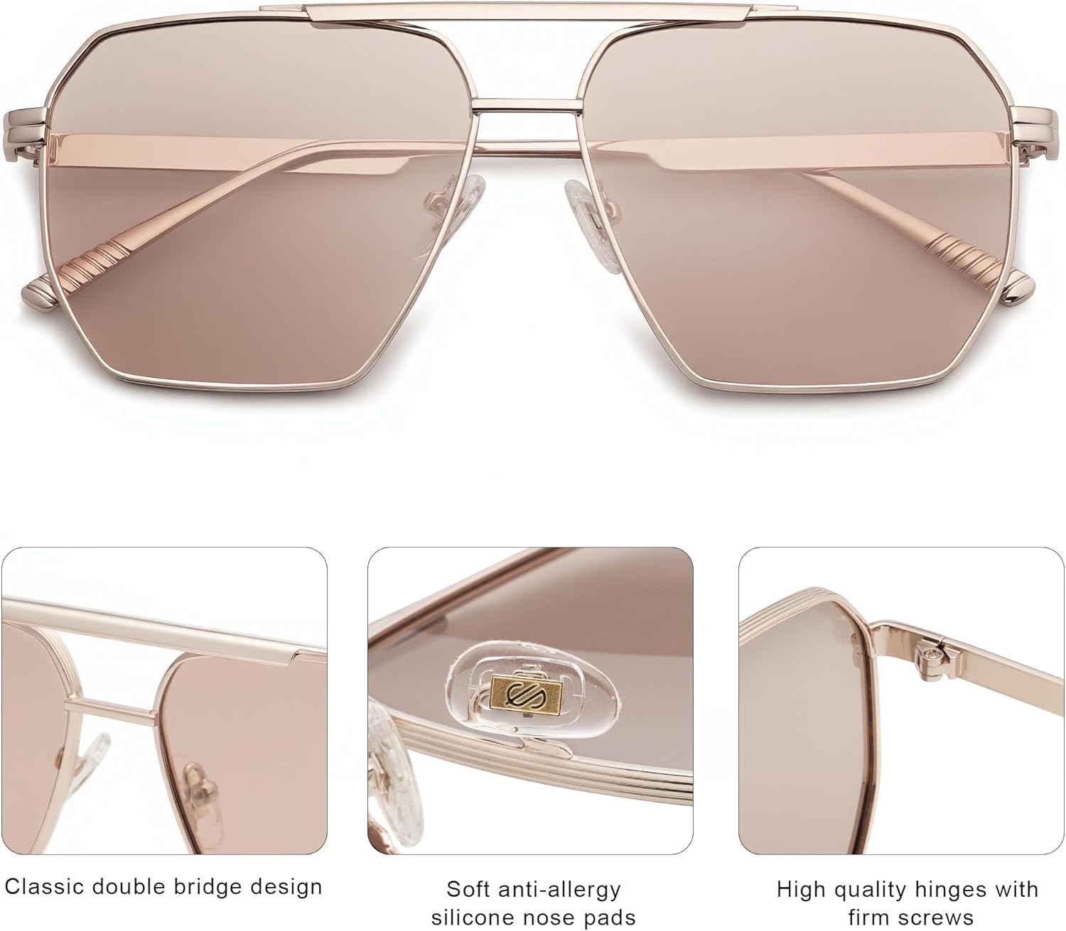 SOJOS Retro Oversized Square Polarized Sunglasses for Women Men Vintage Shades Classic Large Metal Sun Glasses - Image 4