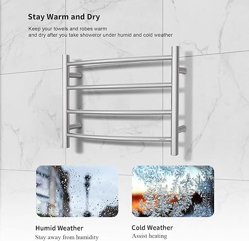 Miniatura 4 de SHARNDY Calentador de toallas de níquel cepillado para baño, calentador de toallas de baño montado en la pared, calentador eléctrico de acero