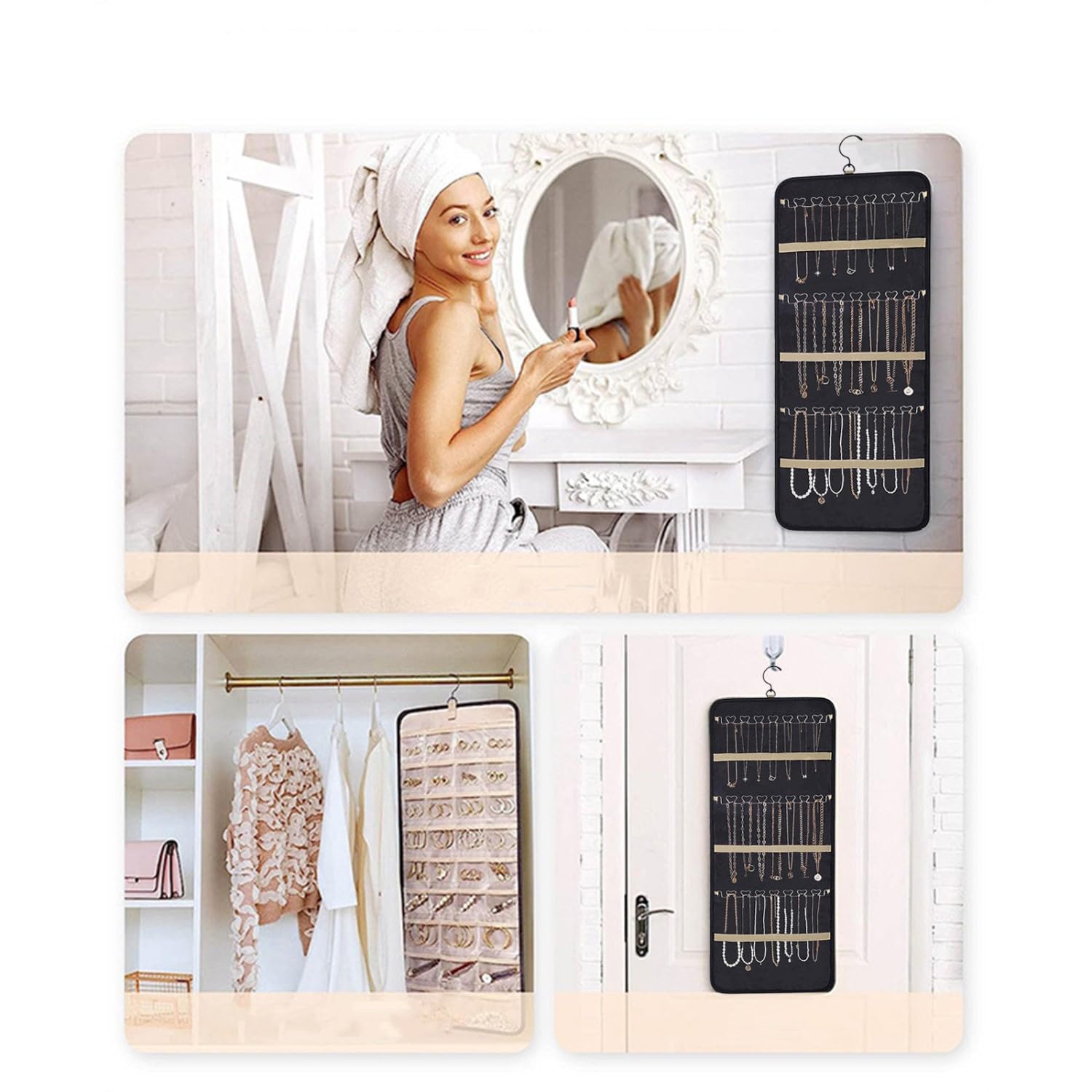 Organizador de joyas para armario, expositor para guardar joyas, colgador para pendientes, colgador de pared para collares de mujer, organizador colgante para joyas, soporte para collar de armario