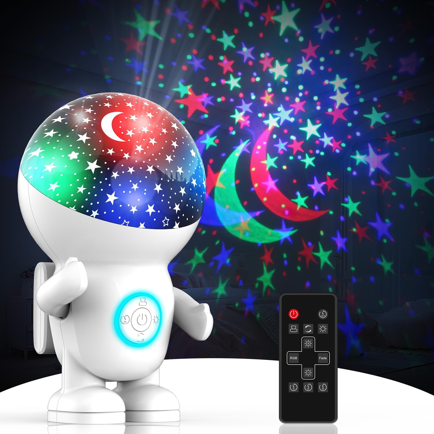 Night Light Projector,Night Light for Kids,Astronaut Star Projector with Timer,Remote, Adjustable Brightness,Energy Halo and 360 ° Rotation