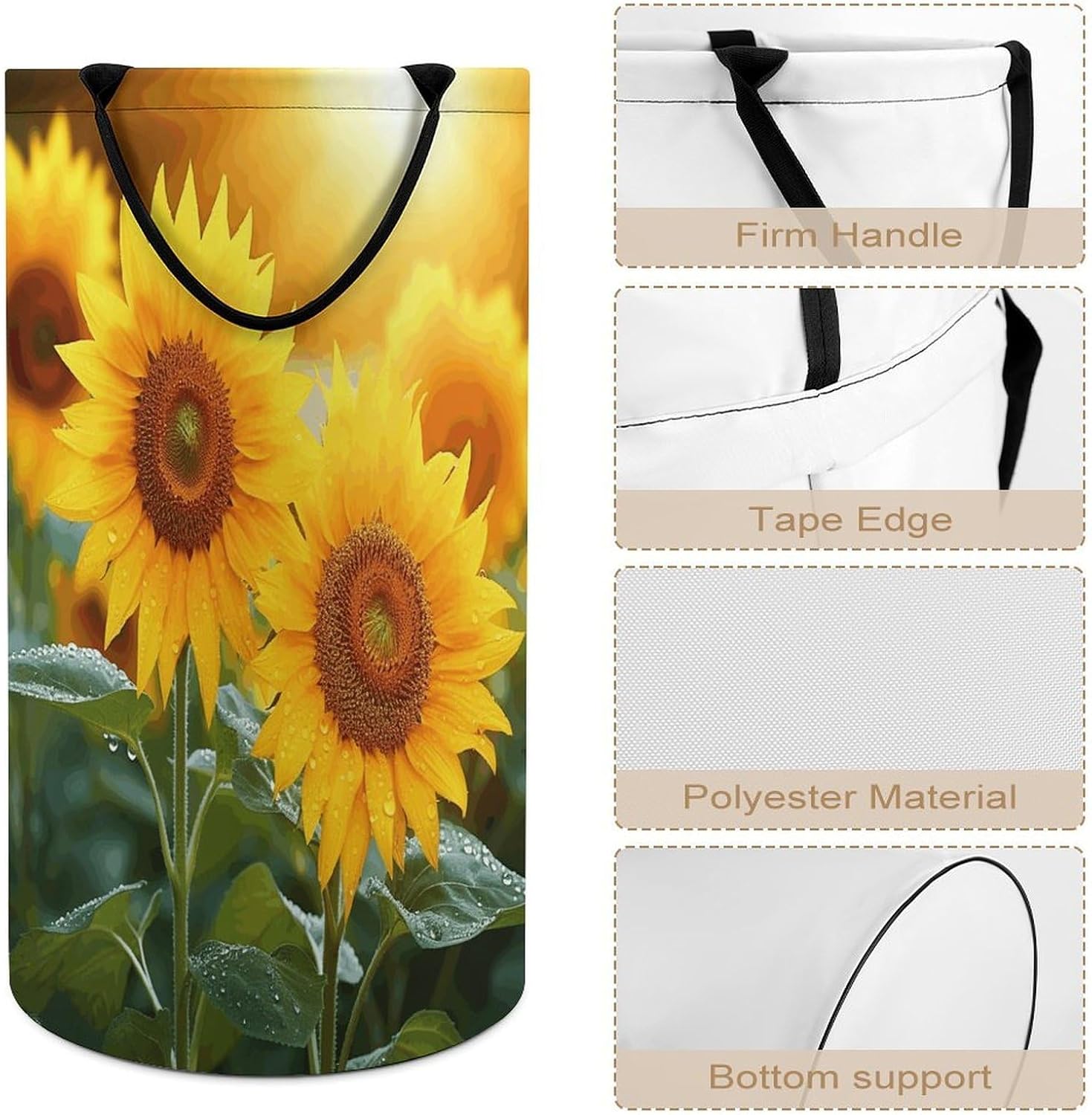 Sunflower Flowers Laundry Hamper Foldable Clothes Storage Basket Fashion Clothes Hampers with Handles Waterproof Large Dirty Laundry Hamper for Bathroom Bedroom