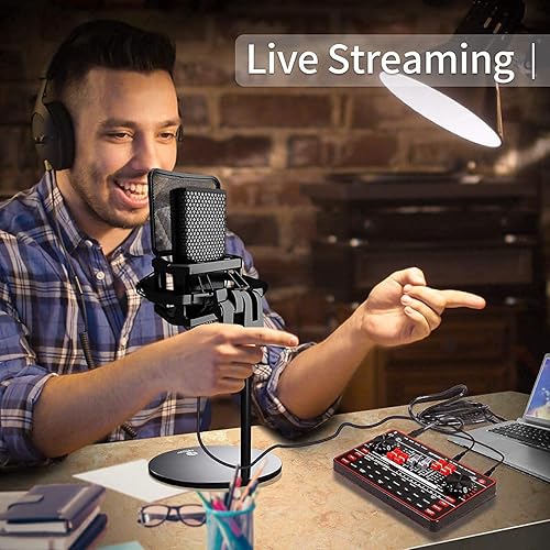 Miniatura 7 de Kit de tarjeta de sonido para micrófono de podcast micrófono de condensador de estudio con placa de sonido modificador de voz interfaz de mezclador