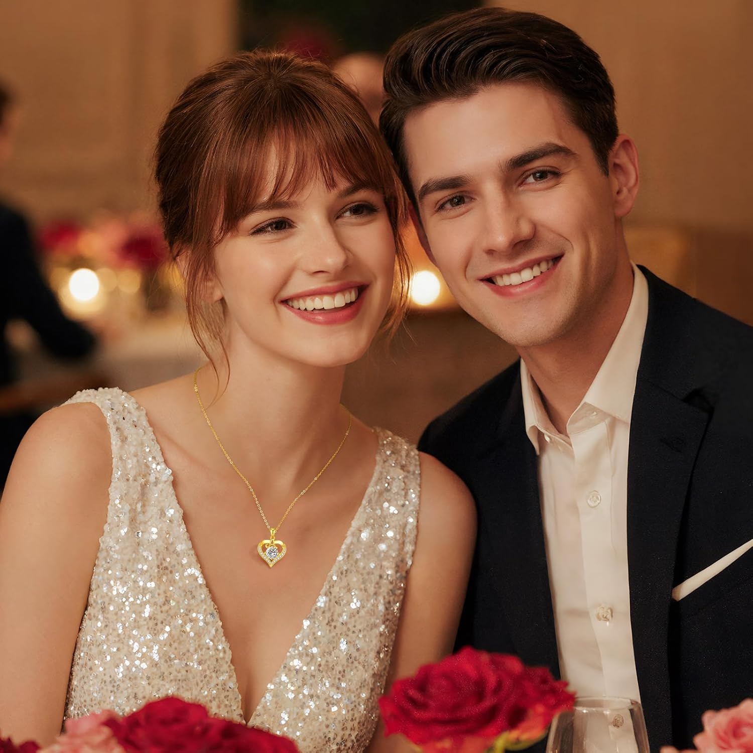 CDE Valentines Day Gift 18K Gold Plated Initial Love Heart 2 Carat Moissanite Necklaces for Women 925 Sterling Silver Jewelry Christmas Anniversary Birthday Present Gifts for Wife Lady Girlfriend Her - Image 3