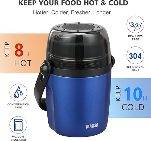 Miniatura 3 de MAXSO Termo de sopa para comida caliente, contenedor de almuerzo de 32 onzas para adultos, de acero inoxidable con aislamiento al vacío, tarro de