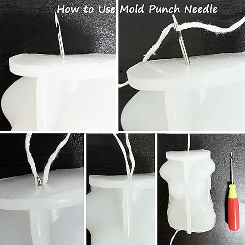Miniatura 6 de Molde para hacer velas corporales masculinas y femeninas, 2 moldes de silicona con punzón de molde y aguja de gancho para velas para decoración del