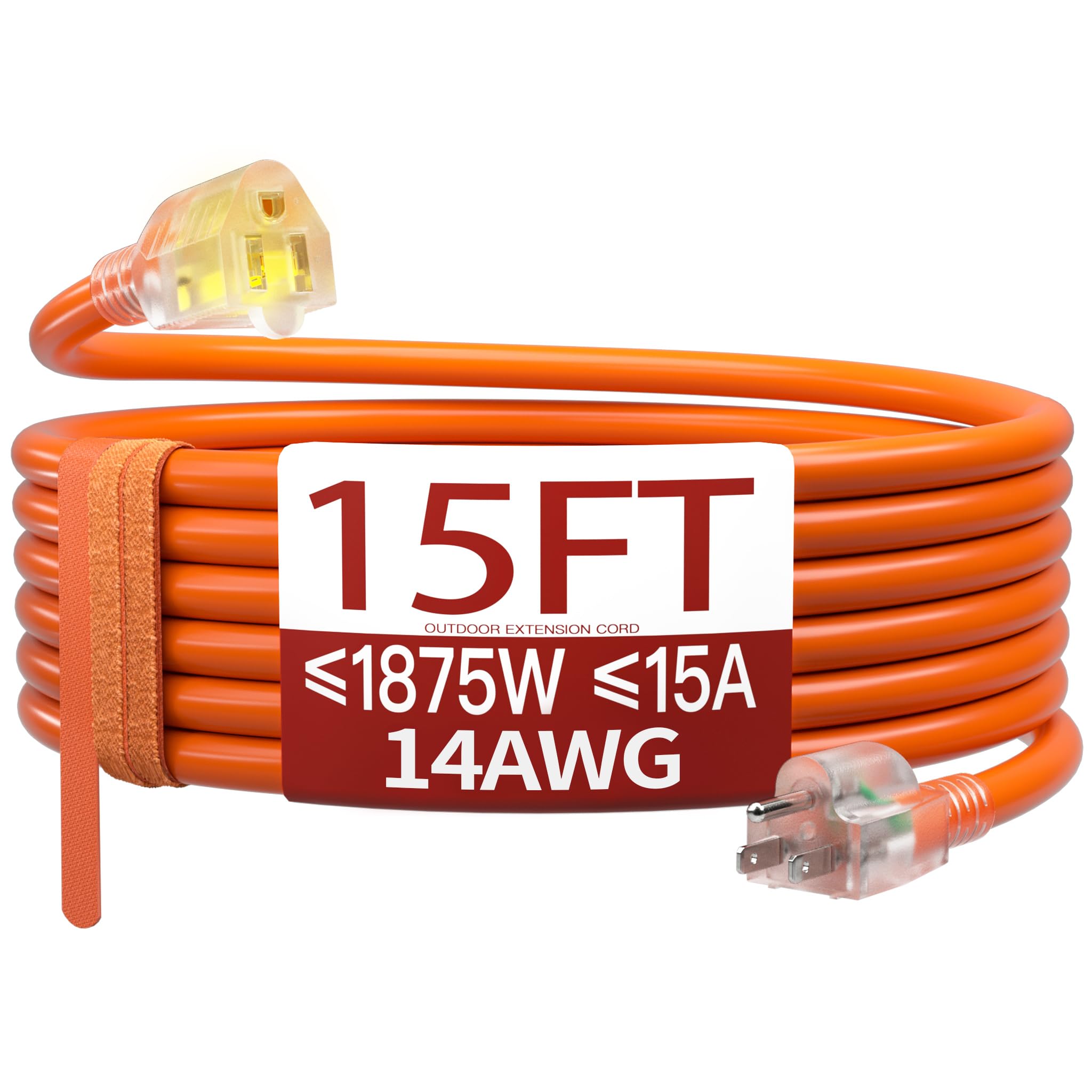 Skrizcable 14/3 15 FT Extension Cord Outdoor, Power Cord Orange