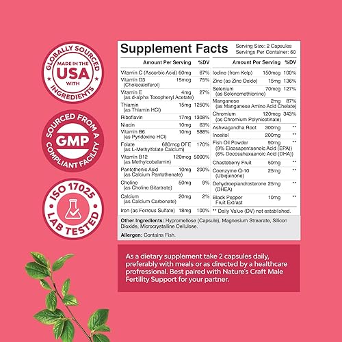 Miniatura 2 de Suplemento de fertilidad para mujeres con multivitaminas prenatales - Apoyo de fertilidad femenina con colina prenatal inositol folato Chasteberry y
