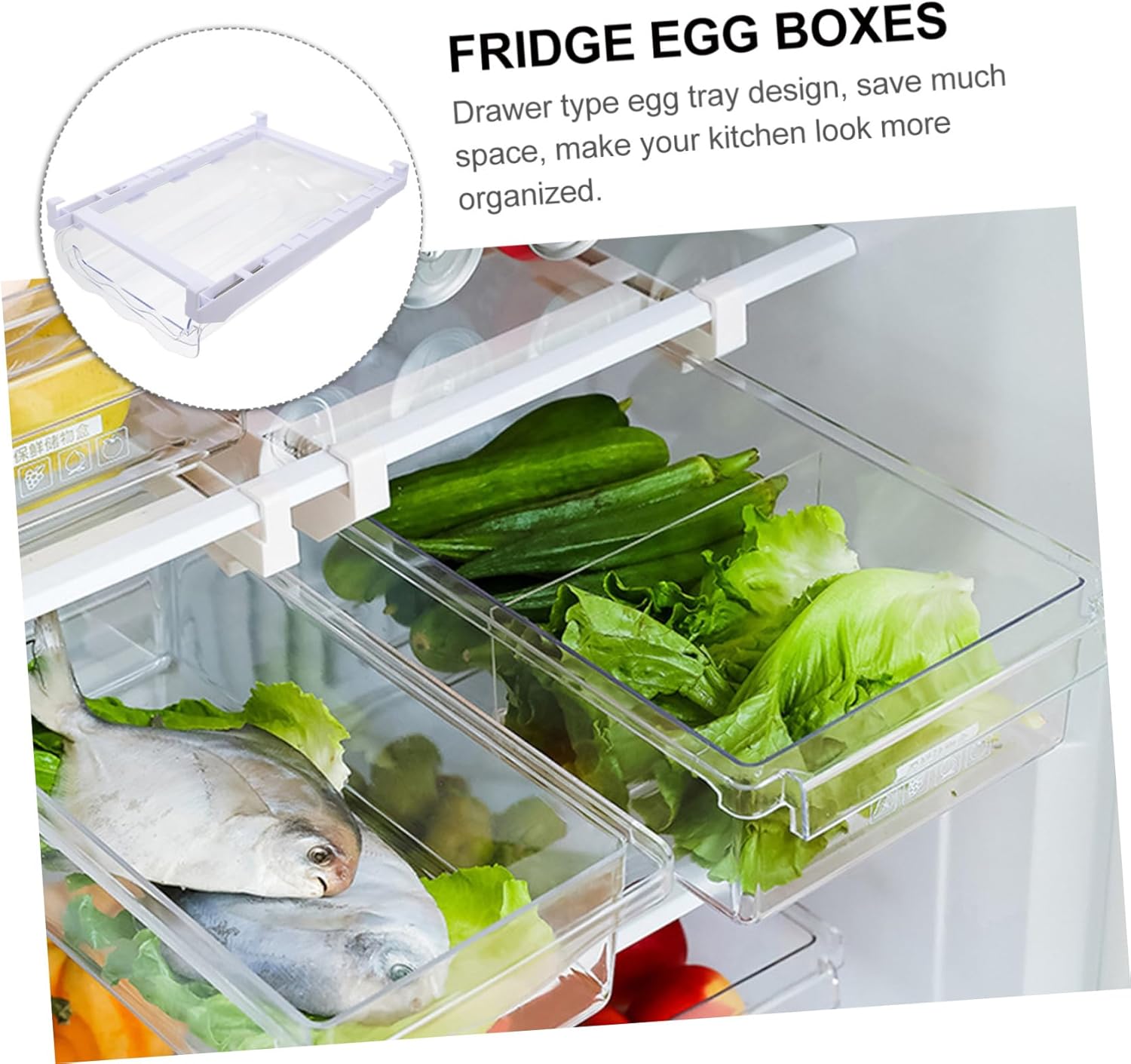 Hanging Wave Egg Holder Drawer Refrigerator Egg Dispenser Organizer for Kitchen and Fridge