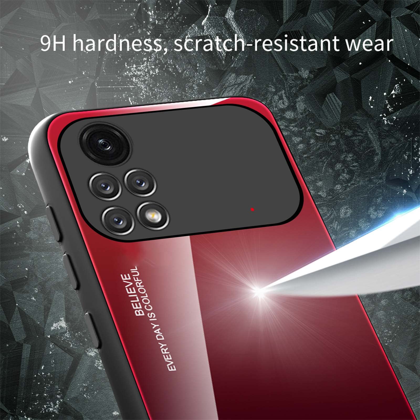ILING Cover Per Xiaomi Poco M4 Pro 4G - Vetro Colorato Rosso Fuoco, Custodia Antiurto Ultrasottile