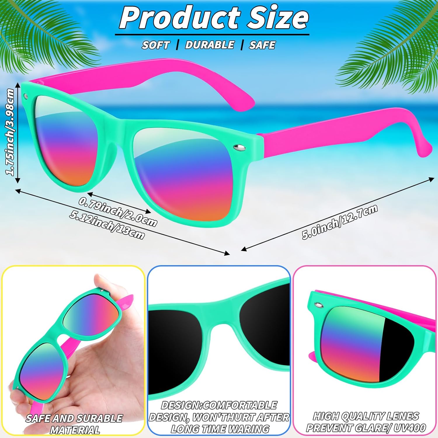60 Pcs Kids Summer Beach Party Favors Sets- Includes 30 Inflatable Beach Balls Bulk, 30 Neon Sunglasses Bulk, Rainbow Colored Beach Ball Summer Pool Party Toys for Water Games Hawaiian Party