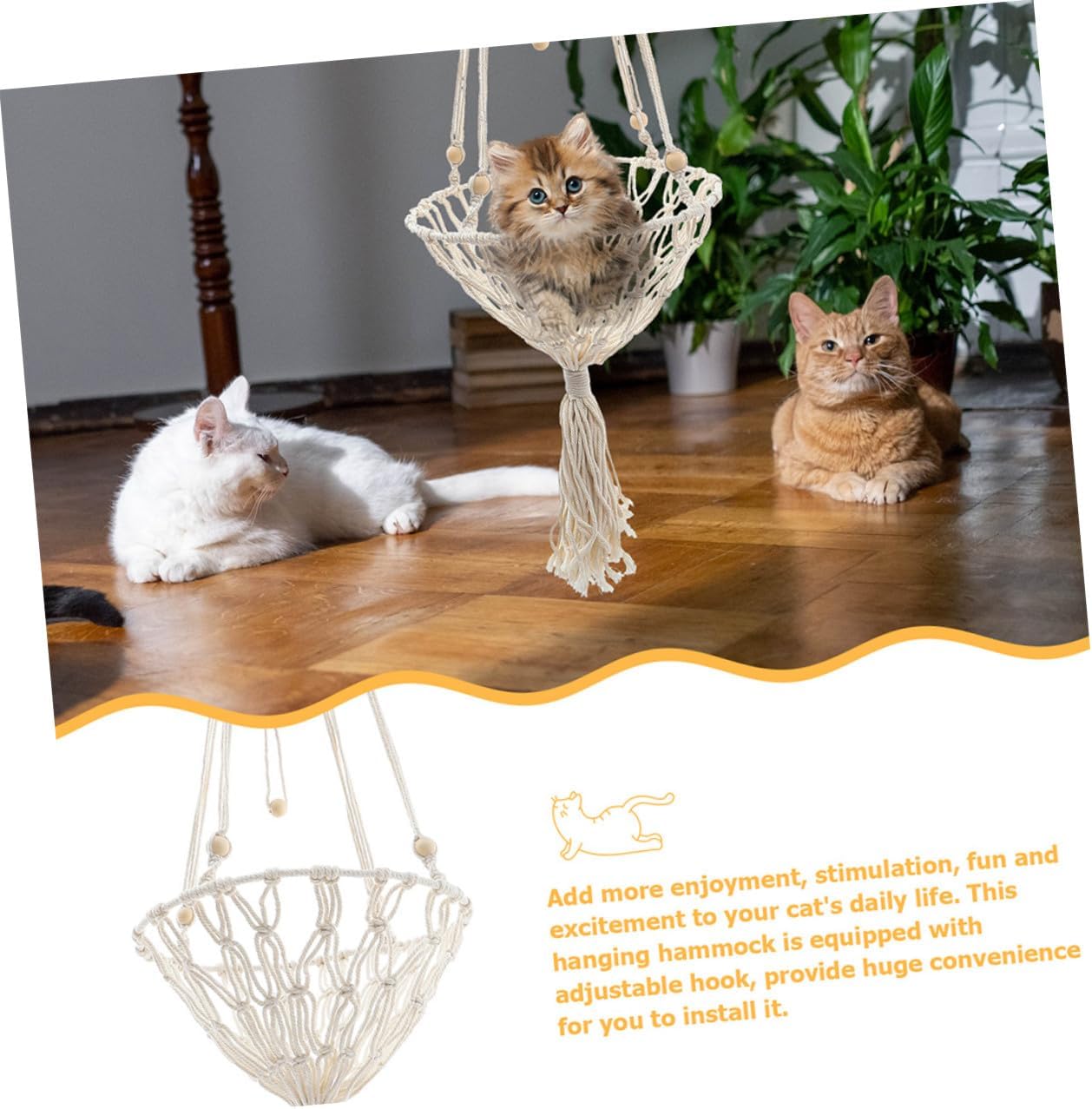 Bohemian Woven Hanging Cat Hammock 40cm Handcrafted Pet Nest Sturdy Cat Bed for Indoor Use to 30 Lbs