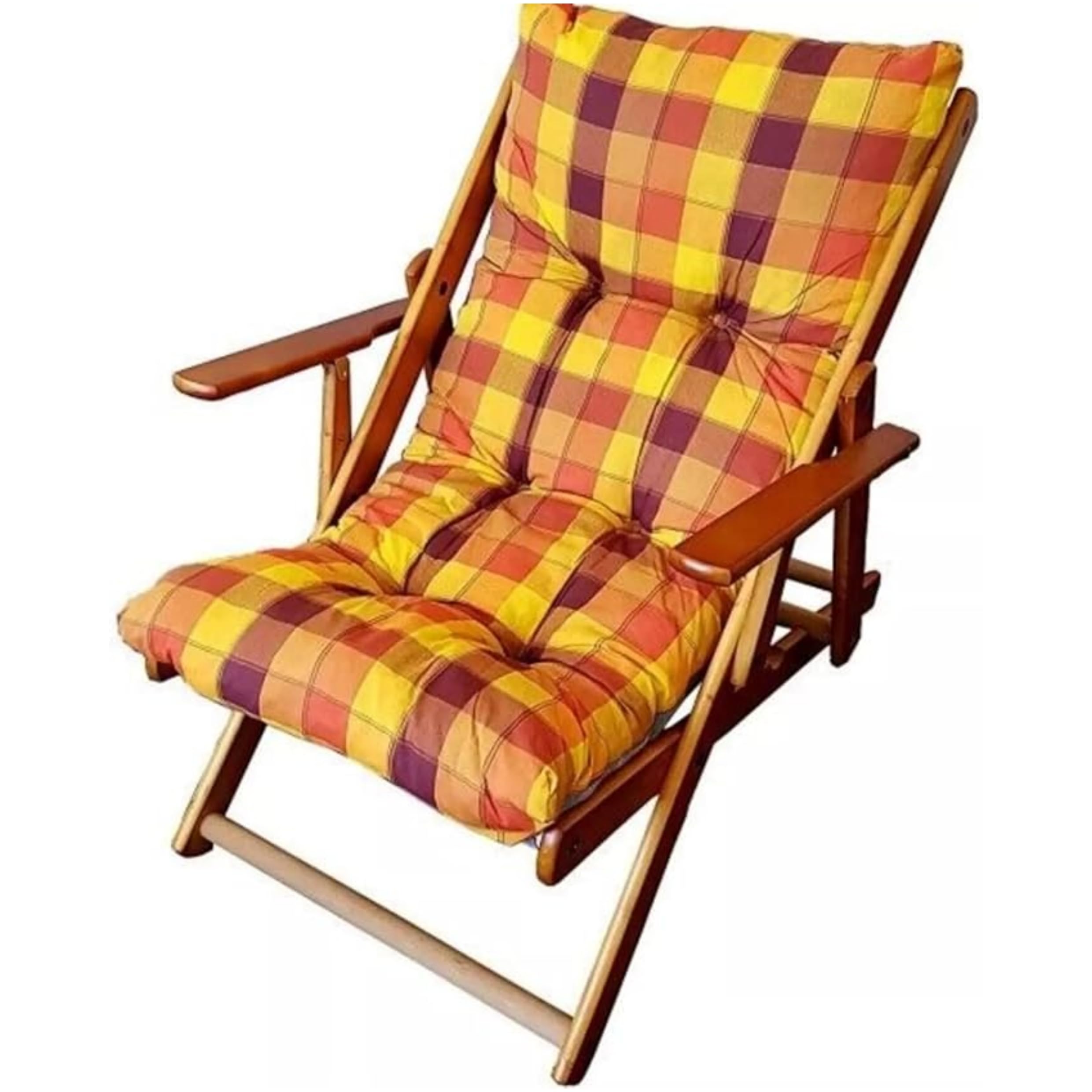 Cuscino di Ricambio Originale per Sedia Sdraio Relax – 100% Cotone Traspirante, Antimacchia, Lavabile, Comfort Elevato per Interni ed Esterni (Arancione a quadri)