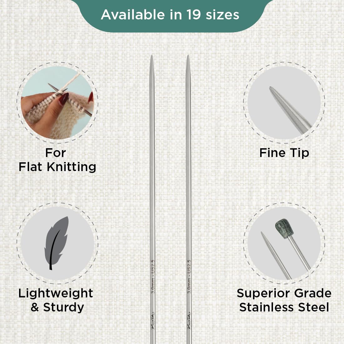 KnitPro The Mindful Collection Single Pointed Needles 16" (40cm), Silver, 3.00mm - Image 3