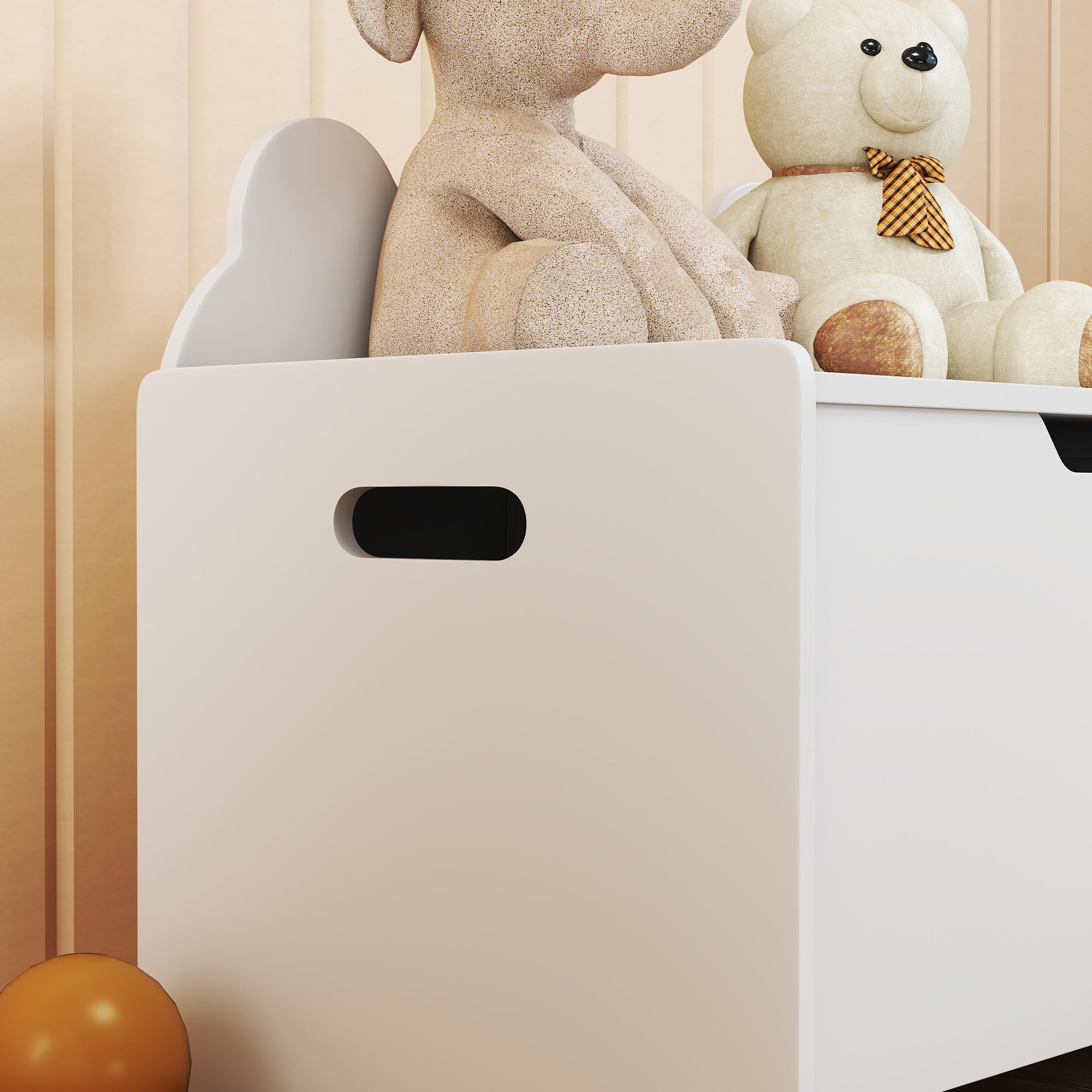AIYAPLAY Kinderspielzeugtruhe mit Klappdeckel, Kinderaufbewahrungstruhe, Bärenform, Sicherheitsscharnier, Spielzeugaufbewahrung für Mädchen Jungen von 3 bis 8 Jahren, 60 x 38 x 48 cm, weiß