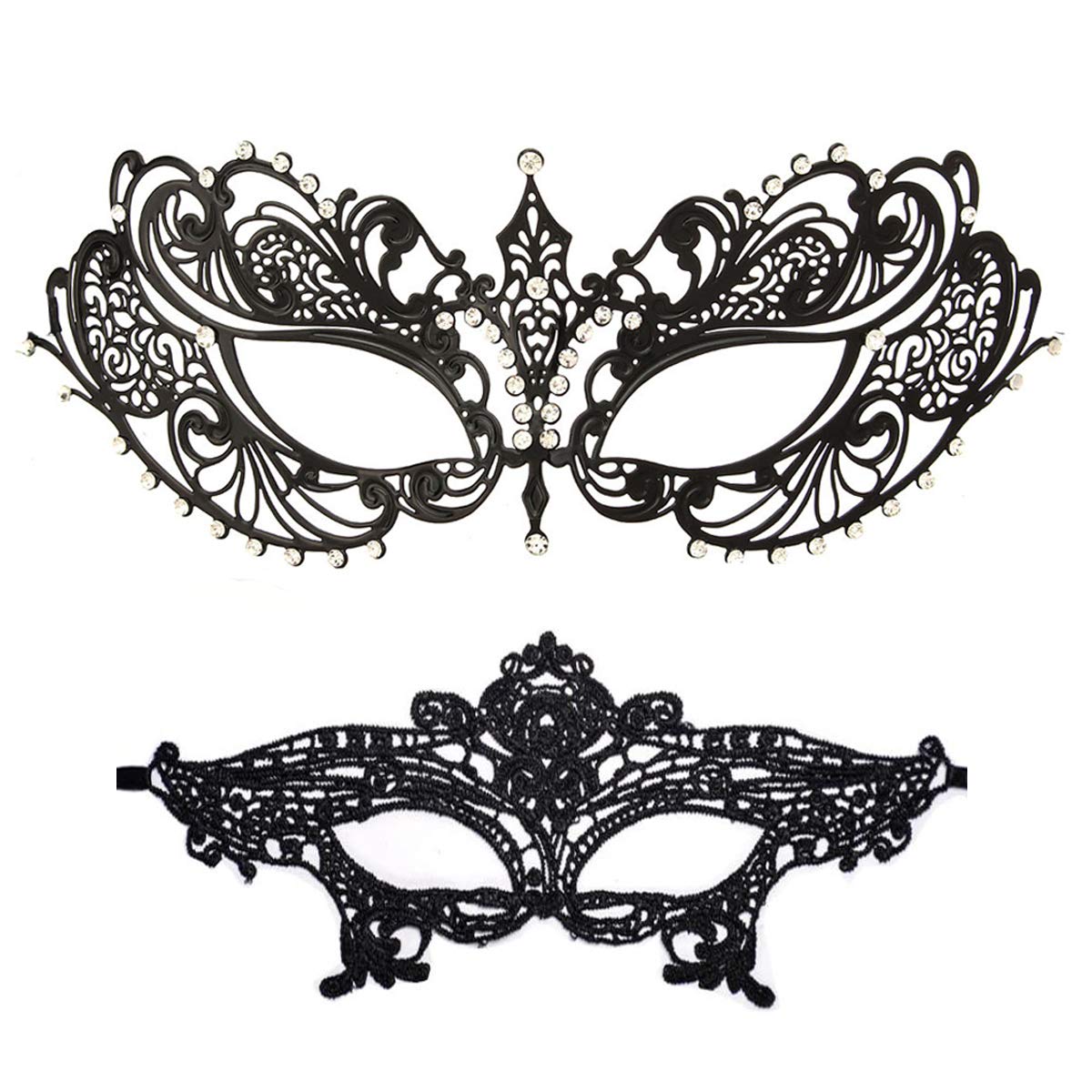 Masquerade Mask for Women Shiny Rhinestone Venetian Party Prom Ball Metal Mask