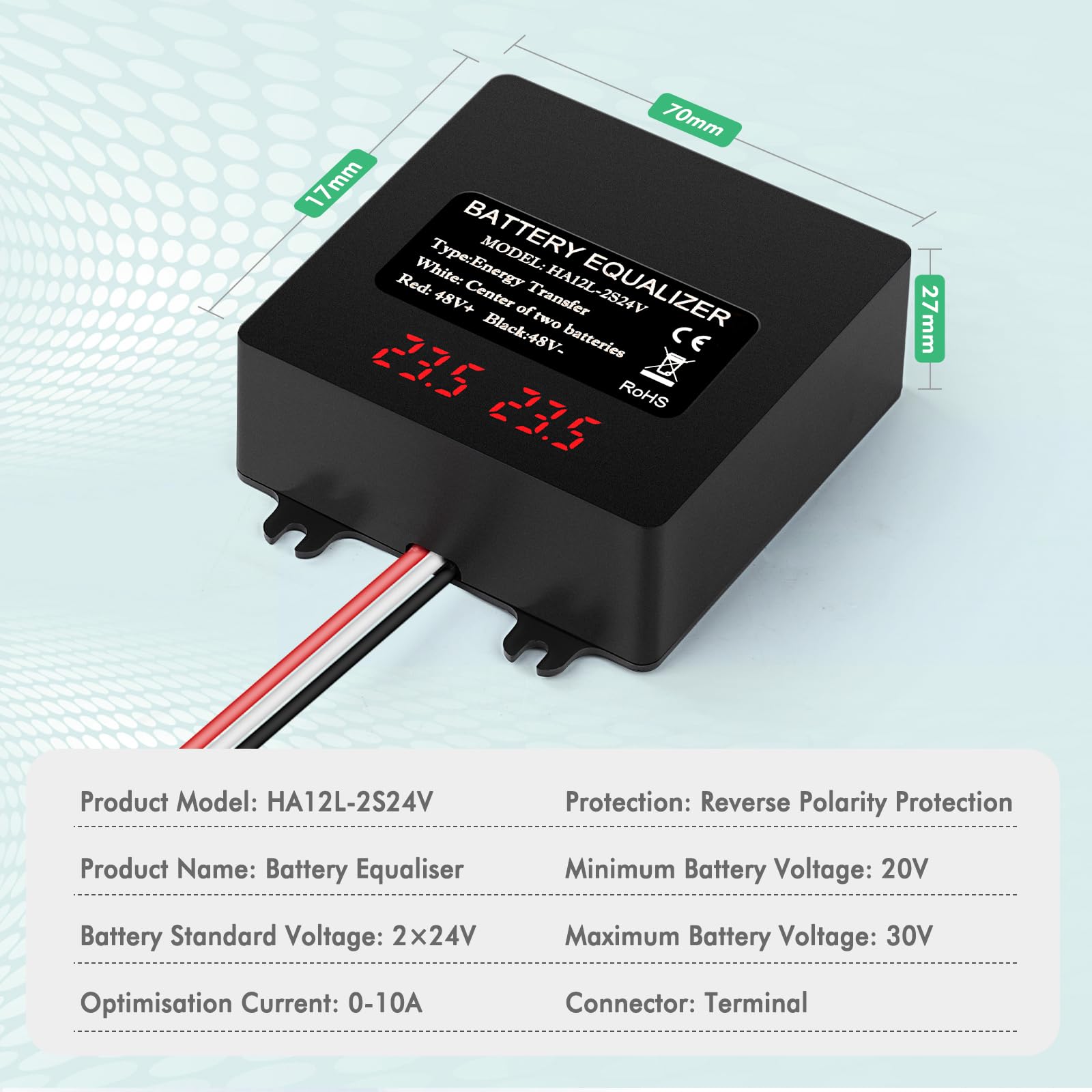 Batterie-Equalizer 24V LED-Spannungsanzeige 2x24V Balancer IP67 HA12L-2S24V