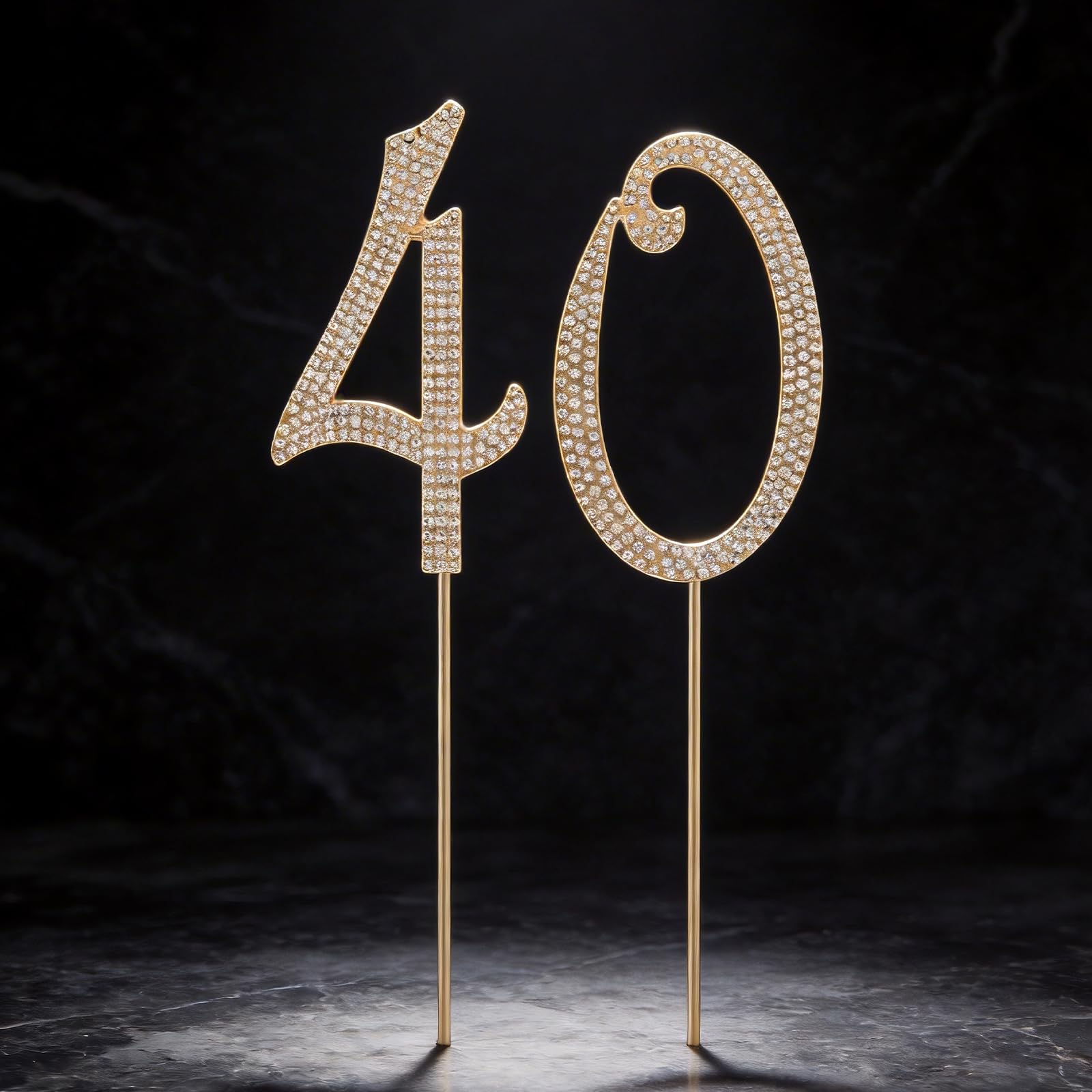 40th Birthday Cake Topper - Gold Metal Number 40 with Rhinestones - Elegant Reusable Cake Decor for Anniversary & Adult Parties