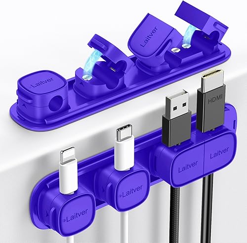 Miniatura 11 de Paquete de 6 clips magnéticos para cables [apertura/bloqueo en 1s], organizador y soporte de cables Laitver con adhesivo fuerte para gestión de