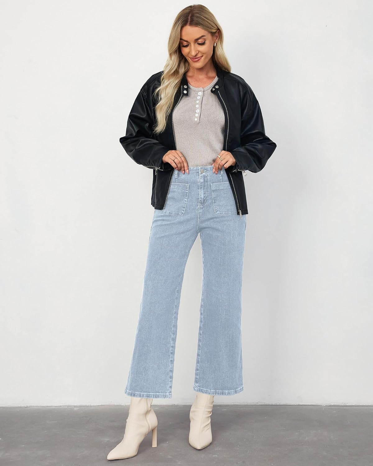 LookbookStore Womens Jeans High Waisted Trendy Cropped Wide Leg Baggy Stretchy Denim Jean Pants Pocket Trousers Jeans - Image 6