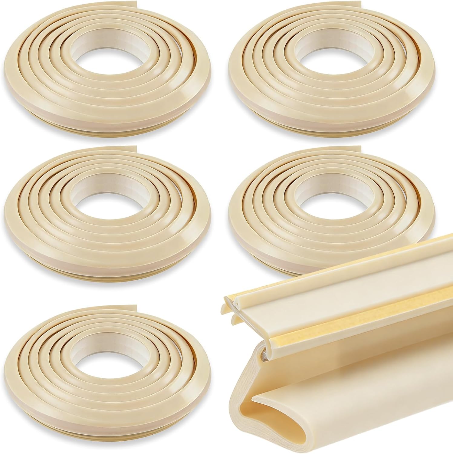 Yuntau 5 Pack 84 Inch Rubber Weather Stripping Seal for Kerf Channel Doors, Beige Door Seal for Top & Sides, Blocks Wind, Water, Rain & Dust, Easy Slotted Installation