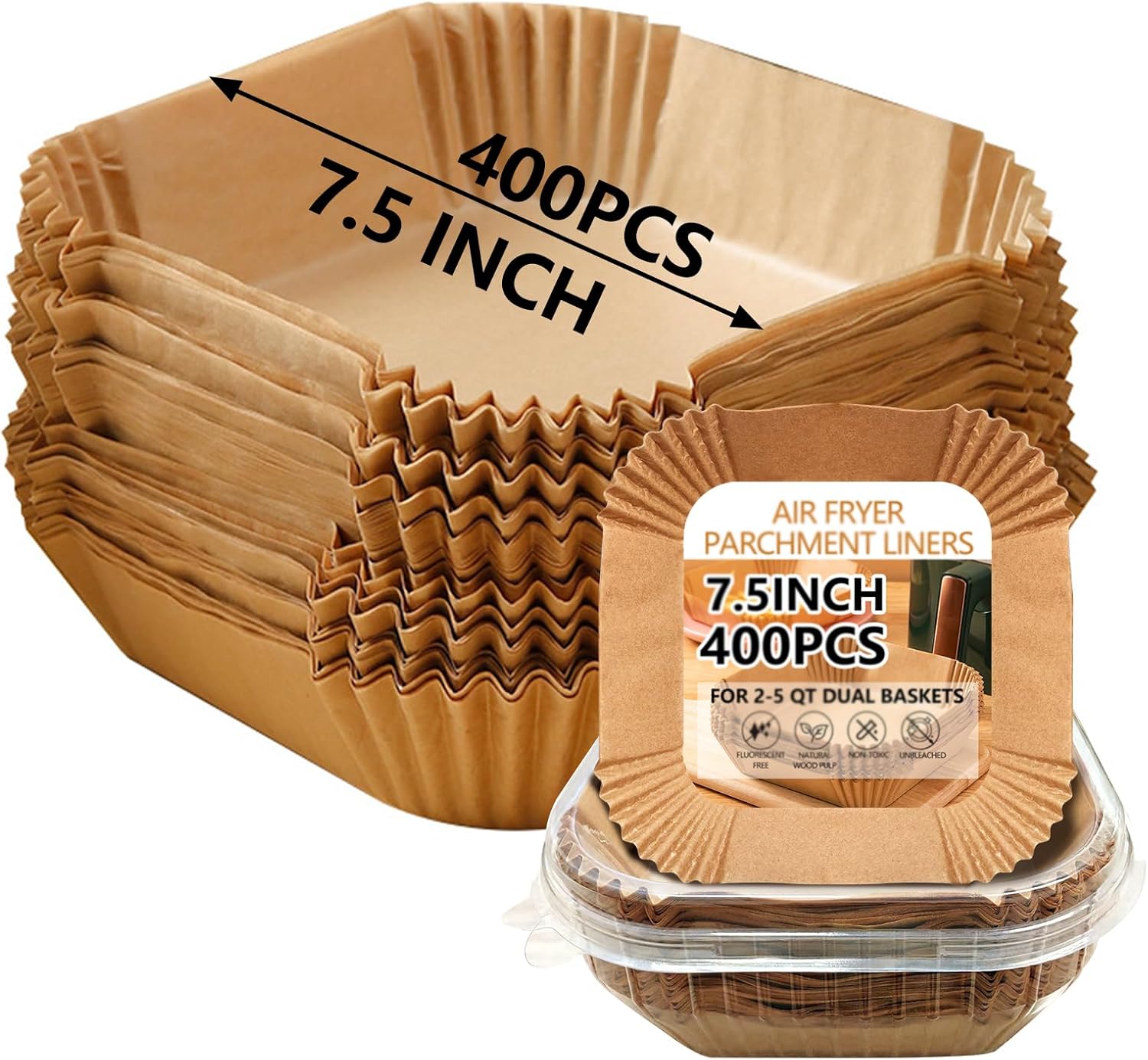 UBeesize 7.5 Inch Air Fryer Paper Liners,400 PCS Parchment Paper, Air Fryer Disposable Paper Liners for Microwave, Non-Stick Sheets Square Free of Bleach(Bottom Size 6.3 Inch) UBeesize 7.5 Inch Air Fryer Paper Liners,400 PCS Parchment Paper, Air Fryer Disposable Paper Liners for Microwave, Non-Stick Sheets Square Free of Bleach(Bottom Size 6.3 Inch)