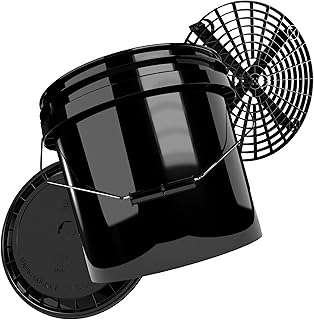 Juego de cubos de lavado de coche con colador y tapa, Magic Bucket de 13 l, color negro con rejilla para filtrar la suciedad, cubo para el lavado de coches