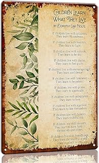 Children Learn What They Live Poem Wall Art Metal Poster Parents Gift Wall Living Room Modern Painting Home Hallway (white,12L'' x 8W'')