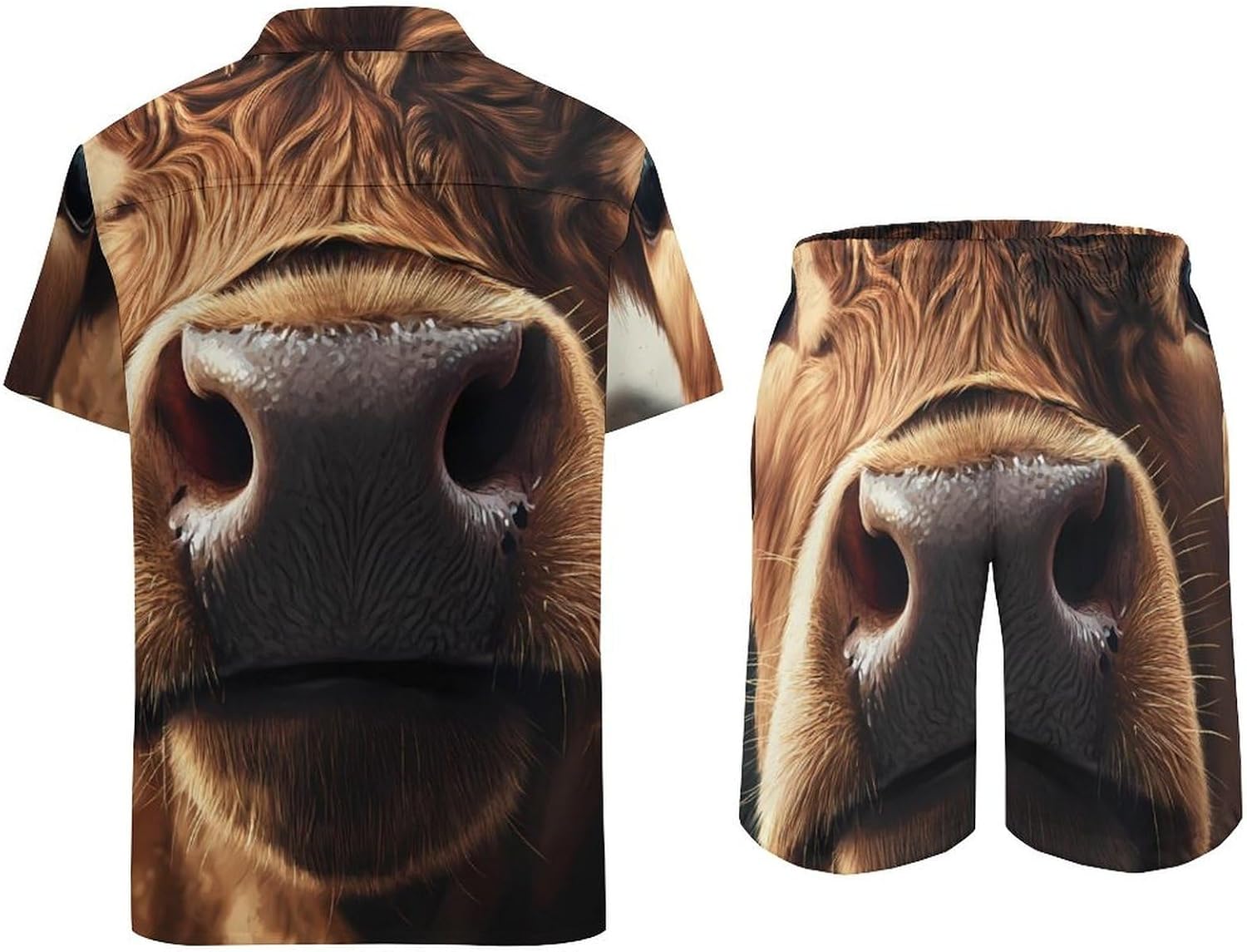 Calf Cow Bull Nose Men's Summer Beach 2 Piece Outfits | hawaiian button down shirt and shorts,vacation cruise,mens bathing suit